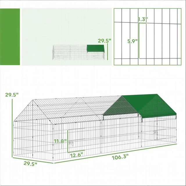 Alt view image 6 of 7 - Outdoor Chicken Coop, Duck Coop Rabbit Cage Small Animals Green Silver, Oxford Fabric and Steel, Pens Hutches