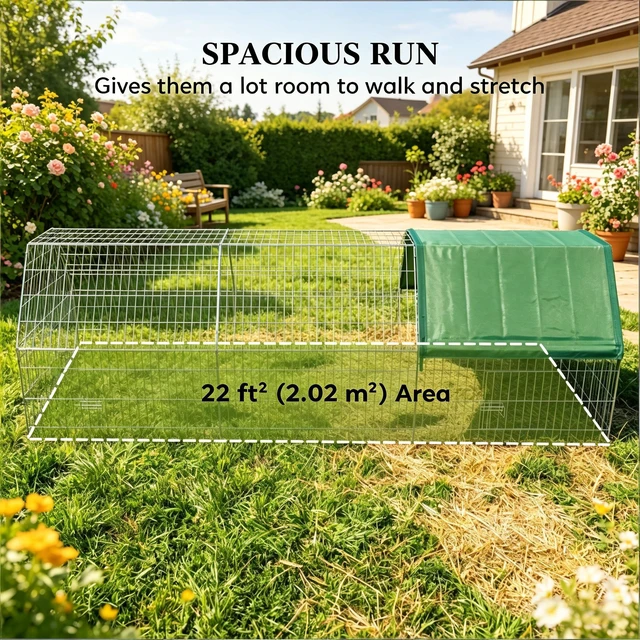 Alt view image 5 of 7 - Outdoor Chicken Coop, Duck Coop Rabbit Cage Small Animals Green Silver, Oxford Fabric and Steel, Pens Hutches