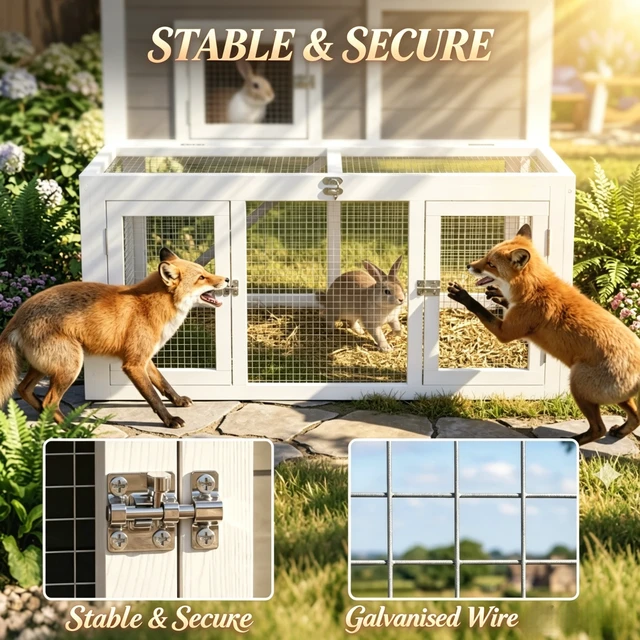 Alt view image 3 of 7 - Wooden Story Rabbit Hutch with Outdoor Run, Waterproof Openable Roof Pull-Out Cleaning Tray and Access Ramp Small