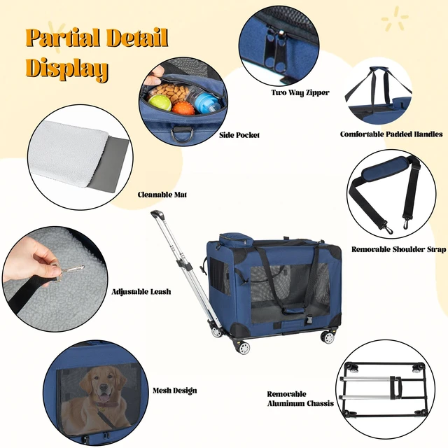 Alt view image 5 of 7 - 2, 24 Inch Collapsible Travel Dog Crate for Medium Large Dogs Rolling Pet Carrier with Wheels 3 Door Portable Folding