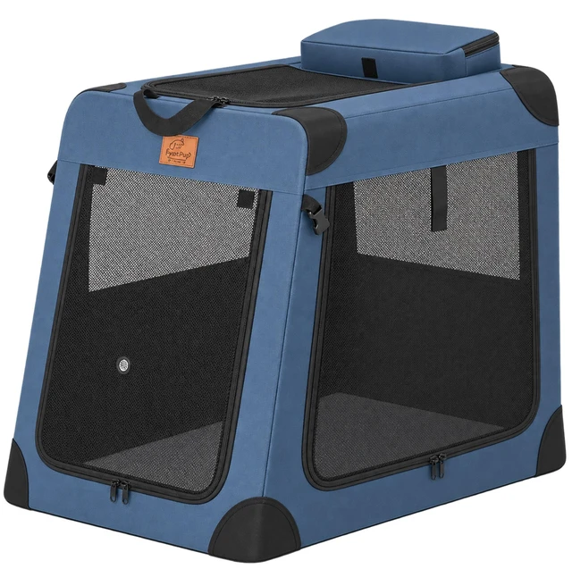 Main image of Portable Dog Crate for Car Travel, Collapsible Dog Travel Crate with Folding Steel Frame and 3 Door Mesh Windows