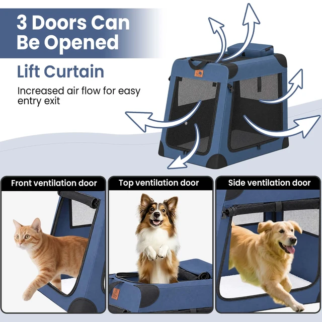 Alt view image 5 of 7 - Portable Dog Crate for Car Travel, Collapsible Dog Travel Crate with Folding Steel Frame and 3 Door Mesh Windows