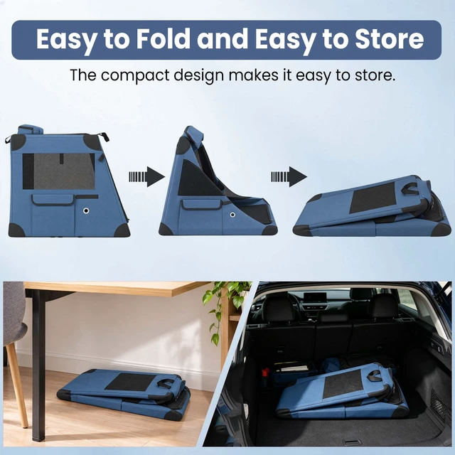 Alt view image 7 of 7 - Portable Dog Crate for Car Travel, Collapsible Dog Travel Crate with Folding Steel Frame and 3 Door Mesh Windows