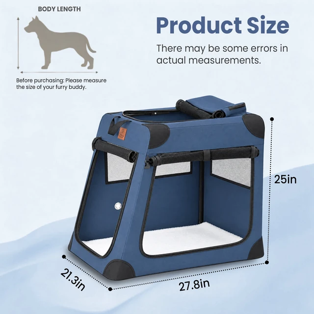 Alt view image 3 of 7 - Portable Dog Crate for Car Travel, Collapsible Dog Travel Crate with Folding Steel Frame and 3 Door Mesh Windows