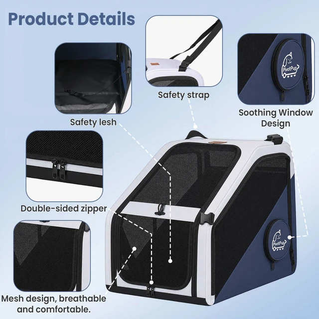 Alt view image 3 of 7 - Foldable, Portable Pet Carrier with Calming Viewing Window Securely Fastens the Car Back Seat Suitable for Indoor