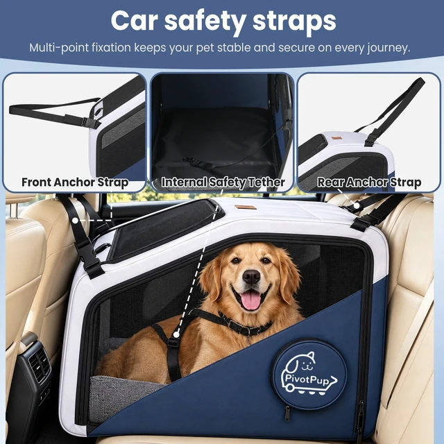 Alt view image 4 of 7 - Foldable, Portable Pet Carrier with Calming Viewing Window Securely Fastens the Car Back Seat Suitable for Indoor