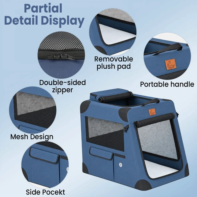 Alt view image 4 of 7 - Portable Dog Crate for Car Travel, Collapsible Dog Travel Crate with Folding Steel Frame and 3 Door Mesh Windows
