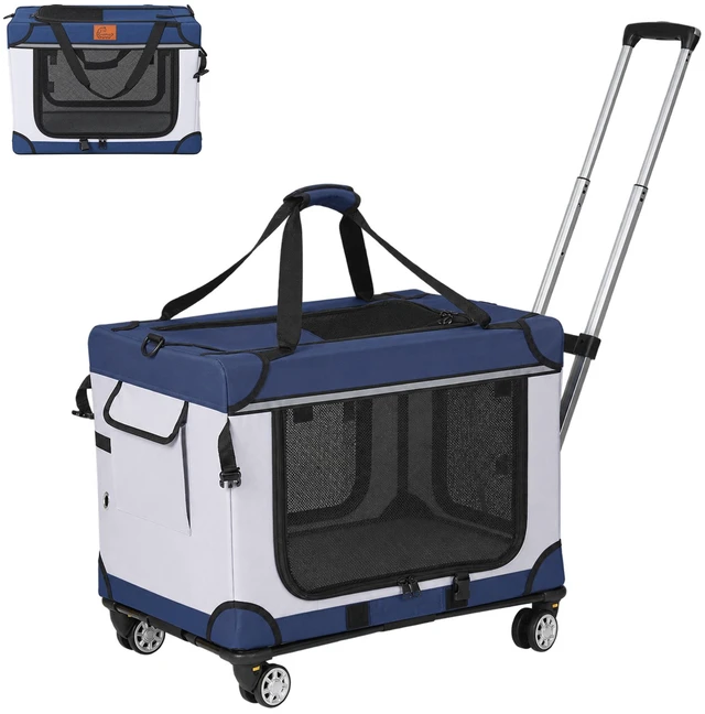 Main image of 2, 24 Inch Collapsible Travel Dog Crate for Medium Large Dogs Rolling Pet Carrier with Wheels 3 Door Portable Folding