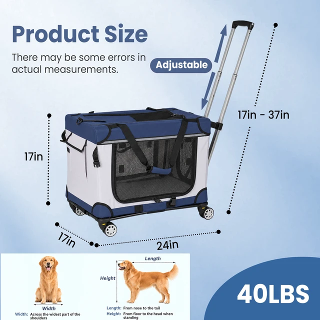 Alt view image 3 of 7 - 2, 24 Inch Collapsible Travel Dog Crate for Medium Large Dogs Rolling Pet Carrier with Wheels 3 Door Portable Folding