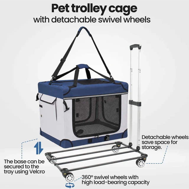 Alt view image 6 of 7 - 2, 24 Inch Collapsible Travel Dog Crate for Medium Large Dogs Rolling Pet Carrier with Wheels 3 Door Portable Folding