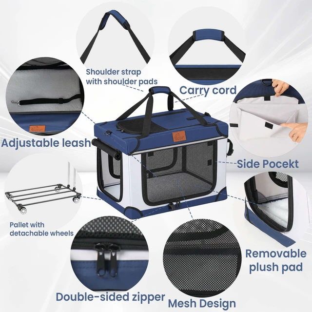 Alt view image 4 of 7 - 2, 24 Inch Collapsible Travel Dog Crate for Medium Large Dogs Rolling Pet Carrier with Wheels 3 Door Portable Folding