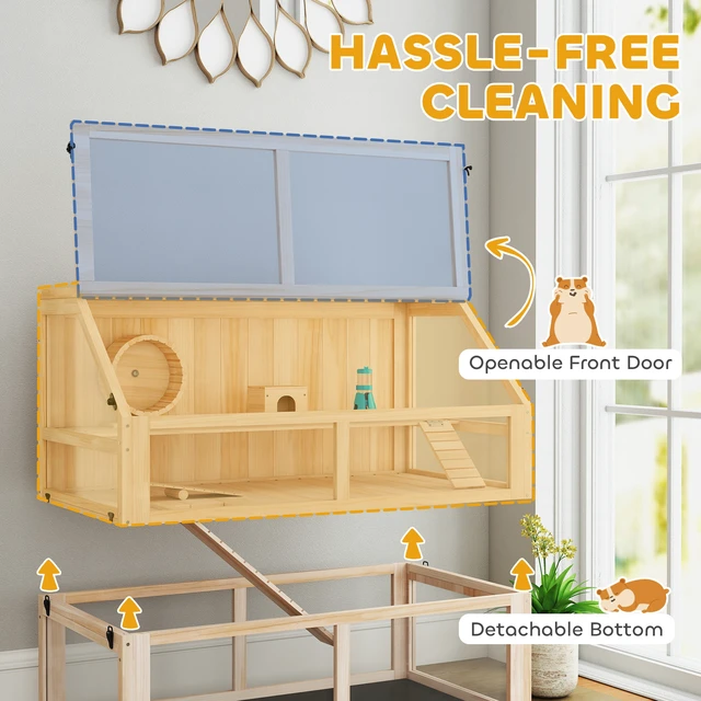 Alt view image 4 of 7 - Paw Hut Wooden Hamster Cage, 3 Tier Small Animal Cage with Detachable 12.4 Inch Bottom Hut Seesaw Exercise Wheel Ramps