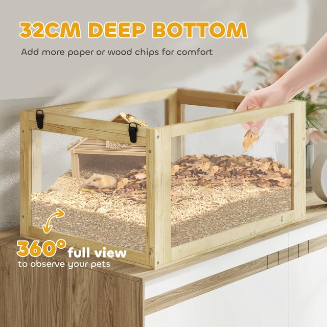 Alt view image 5 of 7 - Paw Hut Wooden Hamster Cage, 3 Tier Small Animal Cage with Detachable 12.6 Inch Bottom Hut Seesaw Exercise Wheel Ramps