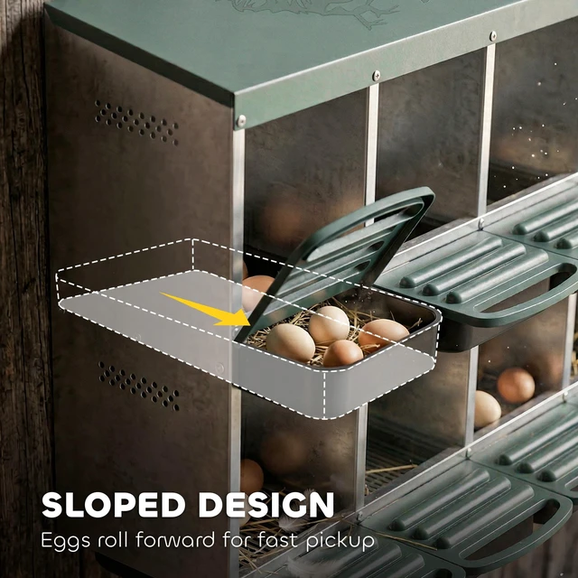 Alt view image 5 of 7 - Paw Hut Chicken Nesting Boxes, 8 Compartment Metal Nesting Boxes for Chickens Two Tier Egg Laying with Vented Holes