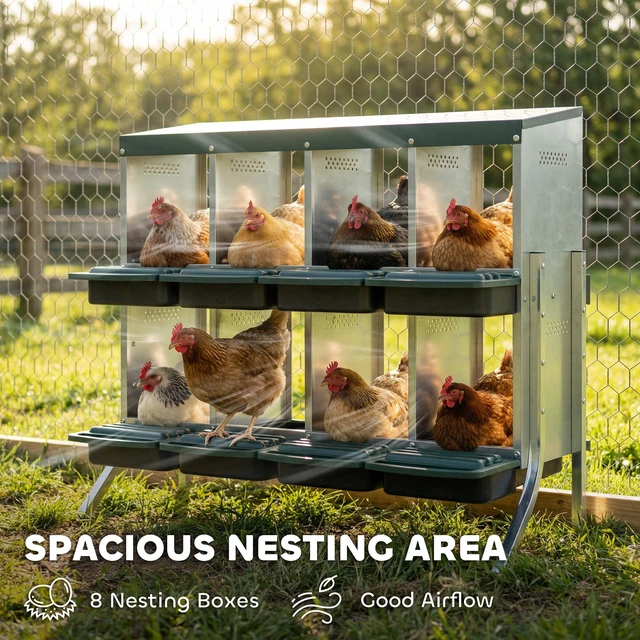 Alt view image 6 of 7 - Paw Hut Chicken Nesting Boxes, 8 Compartment Metal Nesting Boxes for Chickens Two Tier Egg Laying with Vented Holes