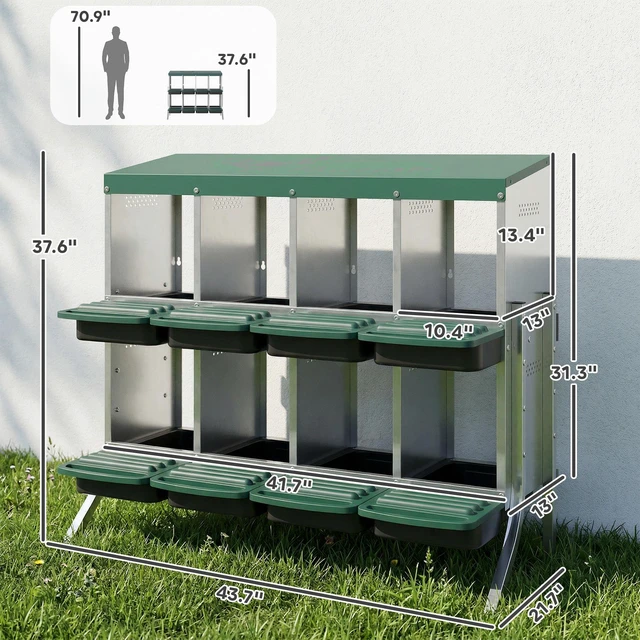 Alt view image 7 of 7 - Paw Hut Chicken Nesting Boxes, 8 Compartment Metal Nesting Boxes for Chickens Two Tier Egg Laying with Vented Holes