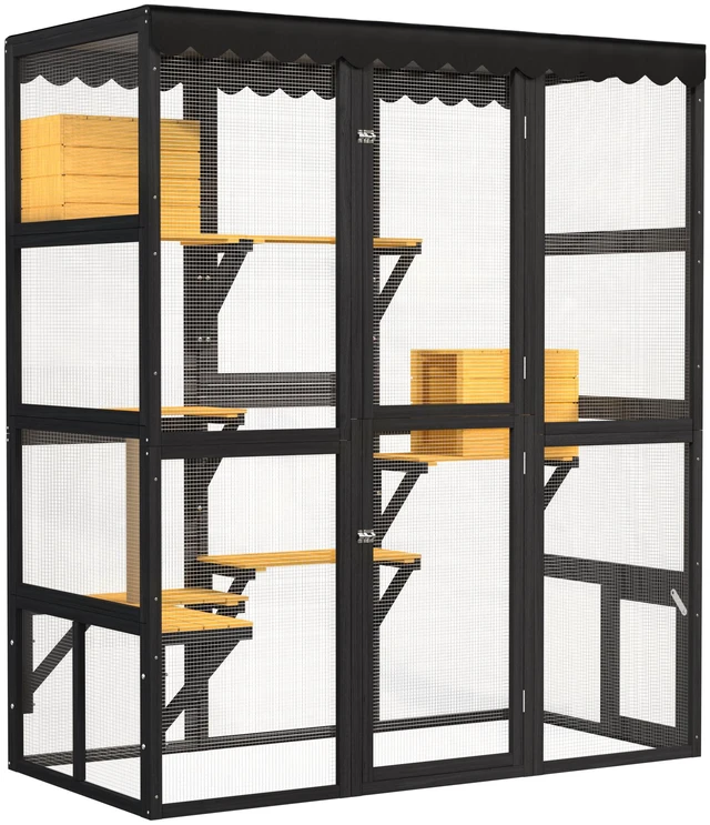 Main image of Cat Catio Outdoor Cat Enclosure for Multiple Indoor Outdoor Cats, Large Wooden Walk in with Window Connection Condos