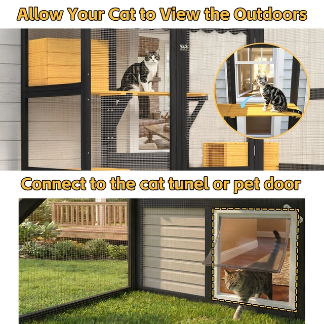 Alt view image 4 of 7 - Cat Catio Outdoor Cat Enclosure for Multiple Indoor Outdoor Cats, Large Wooden Walk in with Window Connection Condos