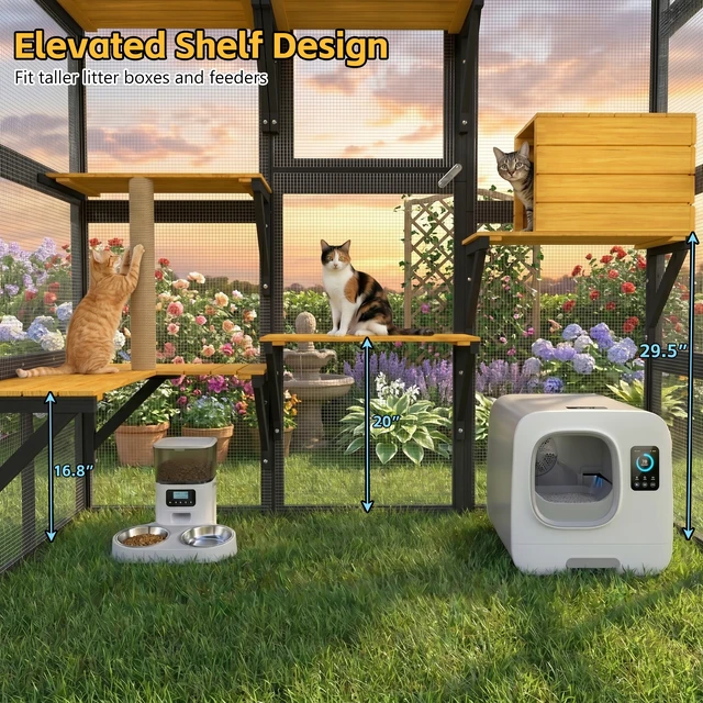 Alt view image 3 of 7 - Cat Catio Outdoor Cat Enclosure for Multiple Indoor Outdoor Cats, Large Wooden Walk in with Window Connection Condos