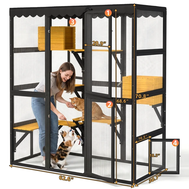 Alt view image 2 of 7 - Cat Catio Outdoor Cat Enclosure for Multiple Indoor Outdoor Cats, Large Wooden Walk in with Window Connection Condos