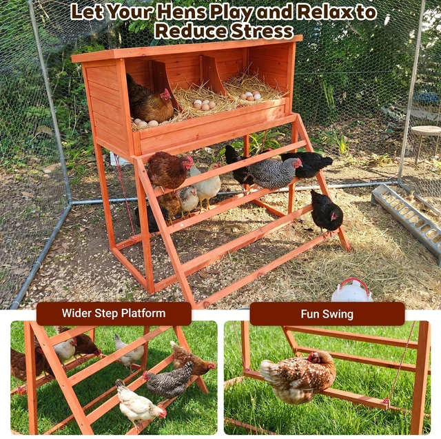 Alt view image 3 of 7 - Nesting Boxes for Chickens with Perch and Swing Wooden Chicken Nesting Box for Poultry 3 Compartments Laying Eggs Nest