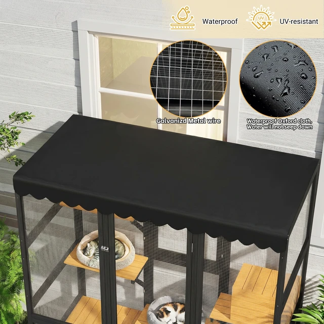 Alt view image 5 of 7 - Cat Catio Outdoor Cat Enclosure for Multiple Indoor Outdoor Cats, Large Wooden Walk in with Window Connection Condos