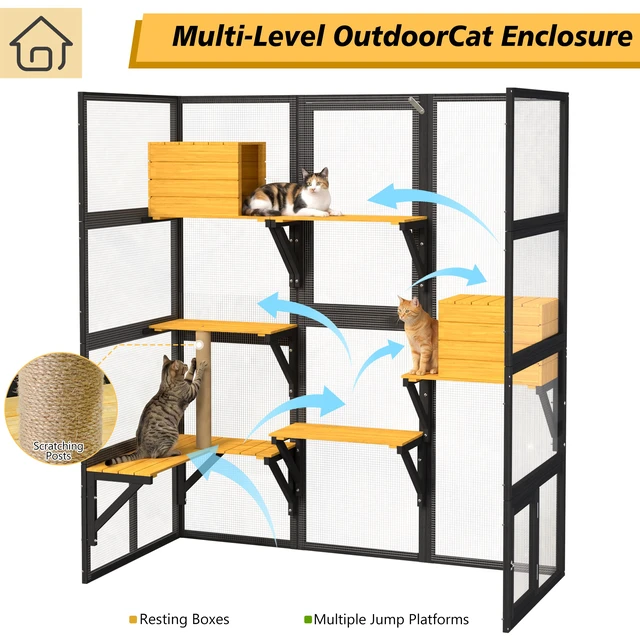 Alt view image 6 of 7 - Cat Catio Outdoor Cat Enclosure for Multiple Indoor Outdoor Cats, Large Wooden Walk in with Window Connection Condos
