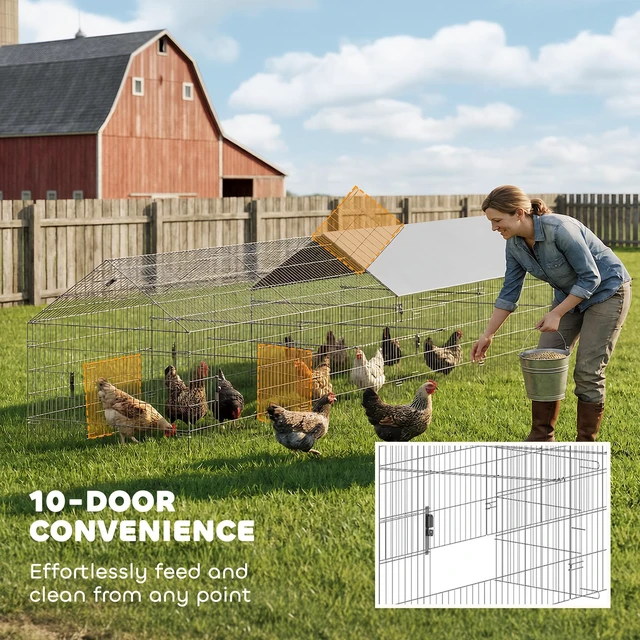 Alt view image 5 of 7 - Paw Hut Metal Chicken Coop, Large Chicken Run with Water Resistant and Anti Cover for 7 Hens Outdoor Hen Rabbit Hutch