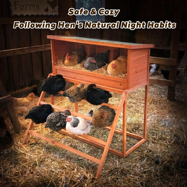 Alt view image 6 of 7 - Nesting Boxes for Chickens with Perch and Swing Wooden Chicken Nesting Box for Poultry 3 Compartments Laying Eggs Nest