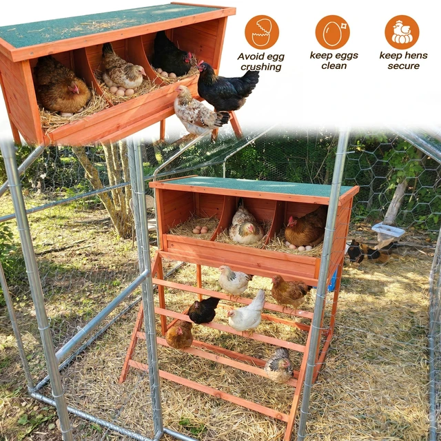 Alt view image 4 of 7 - Nesting Boxes for Chickens with Perch and Swing Wooden Chicken Nesting Box for Poultry 3 Compartments Laying Eggs Nest