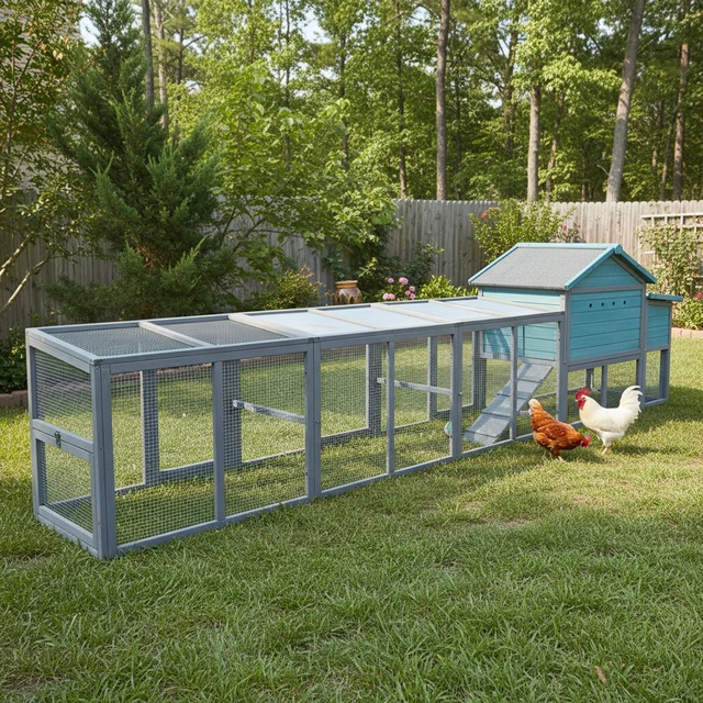 Alt view image 2 of 7 - 141large Wooden Chicken Coop, 21.2ft² Outdoor Hen with Nesting Box Wire Fence Waterproof and Anti Panel Poultry Cage