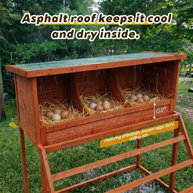 Alt view image 7 of 7 - Nesting Boxes for Chickens with Perch and Swing Wooden Chicken Nesting Box for Poultry 3 Compartments Laying Eggs Nest