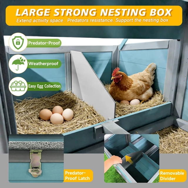 Alt view image 5 of 7 - 141large Wooden Chicken Coop, 21.2ft² Outdoor Hen with Nesting Box Wire Fence Waterproof and Anti Panel Poultry Cage