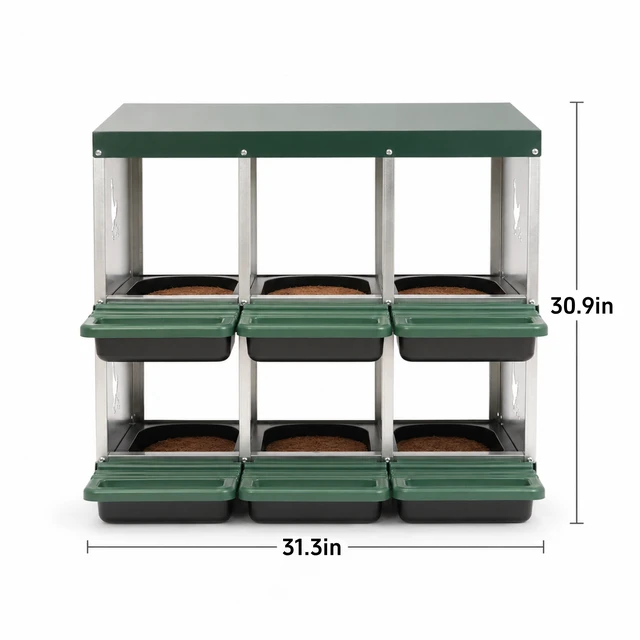 Alt view image 2 of 7 - 6 Compartment Chicken Nesting Box, Stand with Soft Padded Mat 0.8 mm Top Cover and 0.6 mm Galvanized Sheet Metal