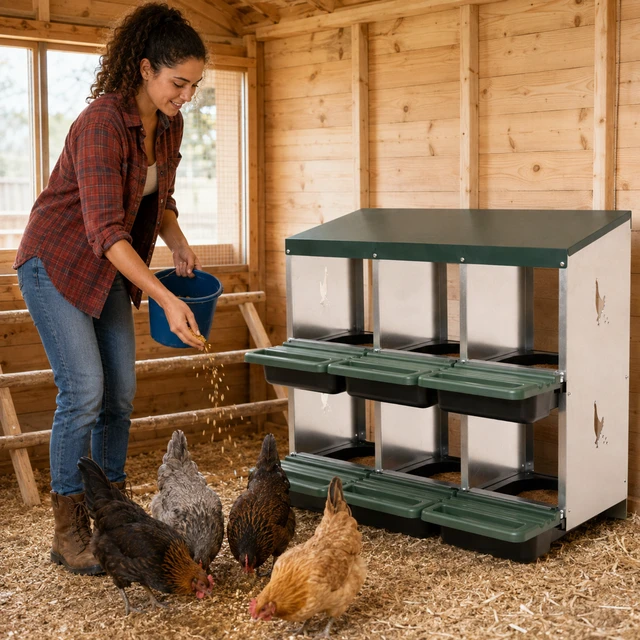 Alt view image 4 of 7 - 6 Compartment Chicken Nesting Box, Stand with Soft Padded Mat 0.8 mm Top Cover and 0.6 mm Galvanized Sheet Metal