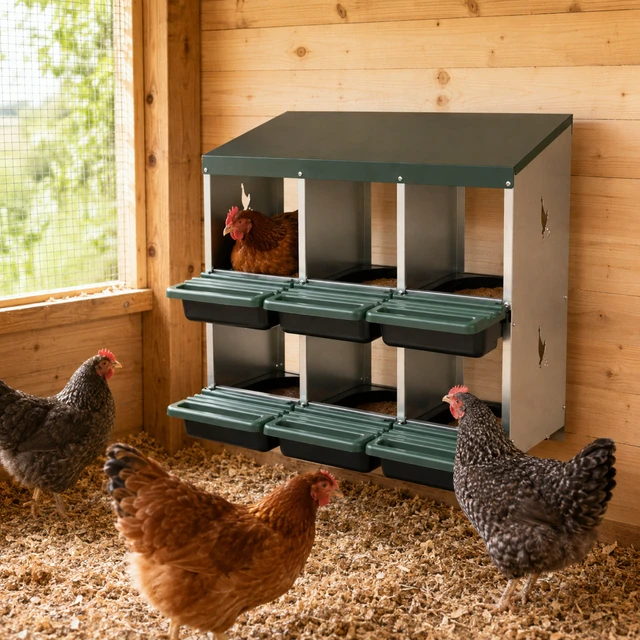 Alt view image 5 of 7 - 6 Compartment Chicken Nesting Box, Stand with Soft Padded Mat 0.8 mm Top Cover and 0.6 mm Galvanized Sheet Metal