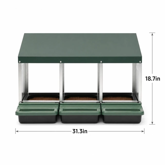 Alt view image 2 of 7 - 3 Compartment Chicken Nesting Box, Stand with Soft Padded Mats 0.8 mm Top Cover and 0.6 mm Galvanized Steel Poultry