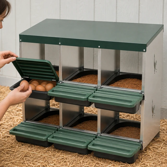 Alt view image 6 of 7 - 6 Compartment Chicken Nesting Box, Stand with Soft Padded Mat 0.8 mm Top Cover and 0.6 mm Galvanized Sheet Metal