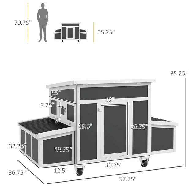 Alt view image 7 of 7 - Paw Hut Wooden Chicken Coop, Chicken Tractor for 2 Outdoor Poultry Cage Rabbit Hutch Duck Coop Hen with Nesting Box