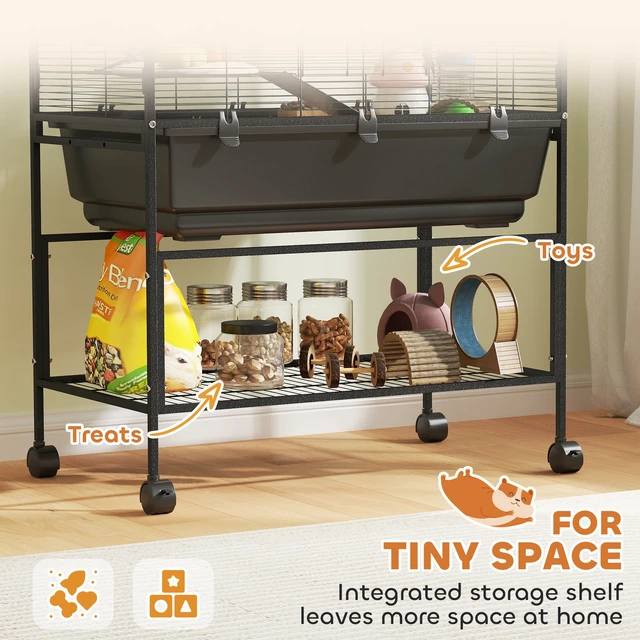 Alt view image 3 of 7 - Paw Hut Large Hamster Cage with Tray, 3 Tier Rolling Rat Cage with Storage Shelf Big Exercise Wheel Tube System Hut