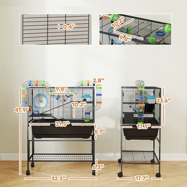 Alt view image 7 of 7 - Paw Hut Large Hamster Cage with Tray, 3 Tier Rolling Rat Cage with Storage Shelf Big Exercise Wheel Tube System Hut