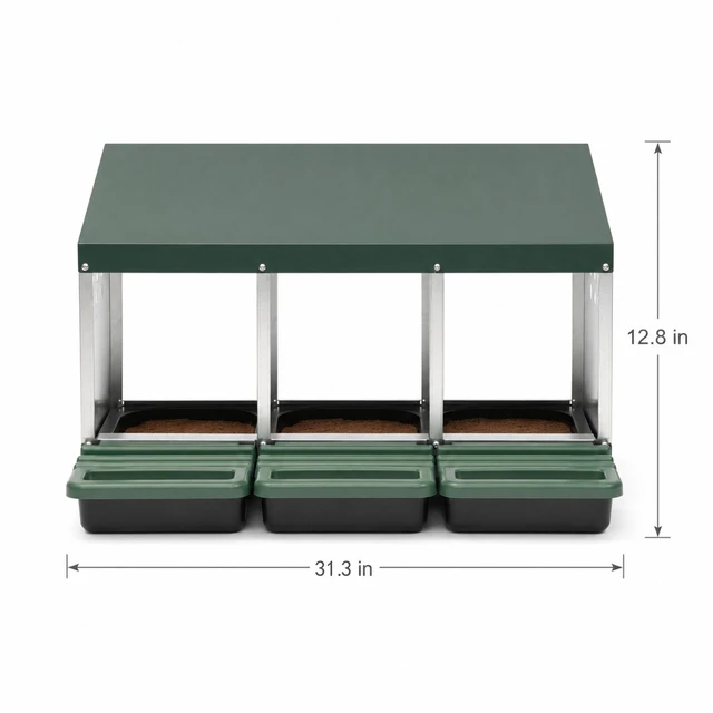 Alt view image 5 of 7 - 3 Compartment Chicken Nesting Box, Stand with Soft Padded Mats 0.8 mm Top Cover and 0.6 mm Galvanized Steel Poultry