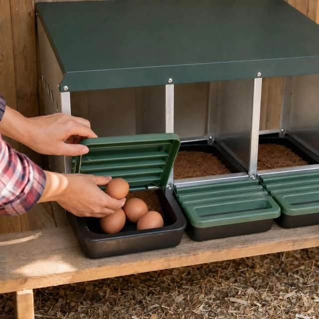 Alt view image 4 of 7 - 3 Compartment Chicken Nesting Box, Stand with Soft Padded Mats 0.8 mm Top Cover and 0.6 mm Galvanized Steel Poultry