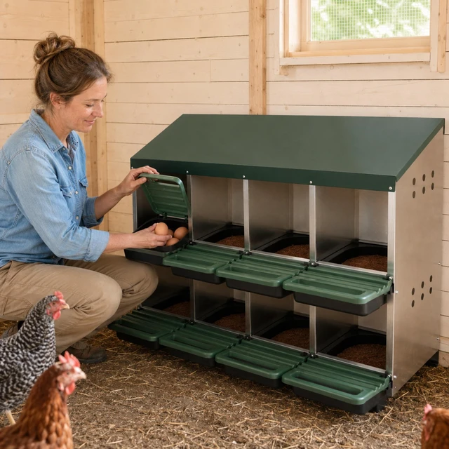 Main image of Comparment Chicken Nesting Box, Stand Wtn Sot Egg Pads 0.8 mm Top Cover and 0.6 mm Galvanzed Steel Poutty Laying Box