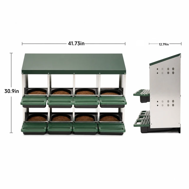 Alt view image 2 of 7 - Comparment Chicken Nesting Box, Stand Wtn Sot Egg Pads 0.8 mm Top Cover and 0.6 mm Galvanzed Steel Poutty Laying Box