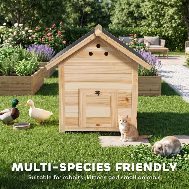 Alt view image 3 of 7 - Paw Hut Duck Coop, Wooden Duck Outdoor Small Animal with Openable Roof Double Doors Removable Base for 1 Chickens
