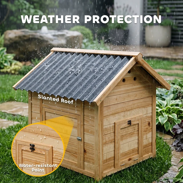 Alt view image 2 of 7 - Paw Hut Duck Coop, Wooden Duck Outdoor Small Animal with Openable Roof Double Doors Removable Base for 1 Chickens