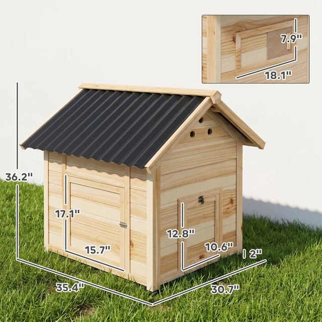 Alt view image 6 of 7 - Paw Hut Duck Coop, Wooden Duck Outdoor Small Animal with Openable Roof Double Doors Removable Base for 1 Chickens