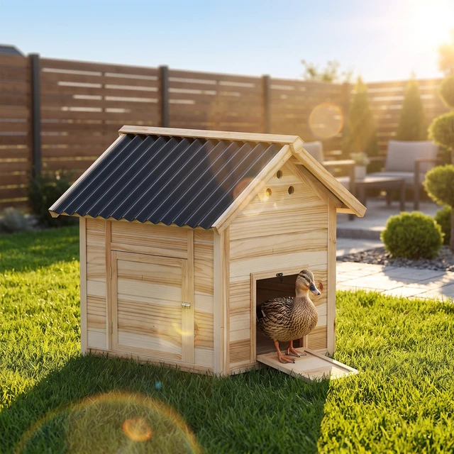Alt view image 7 of 7 - Paw Hut Duck Coop, Wooden Duck Outdoor Small Animal with Openable Roof Double Doors Removable Base for 1 Chickens