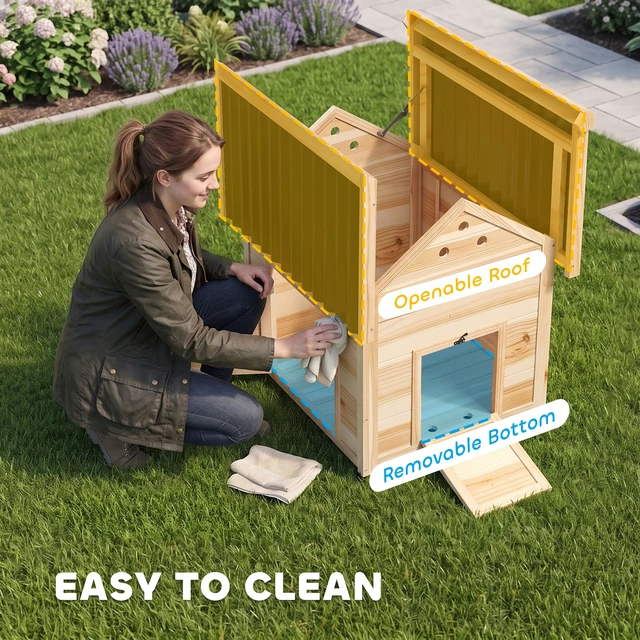 Alt view image 5 of 7 - Paw Hut Duck Coop, Wooden Duck Outdoor Small Animal with Openable Roof Double Doors Removable Base for 1 Chickens
